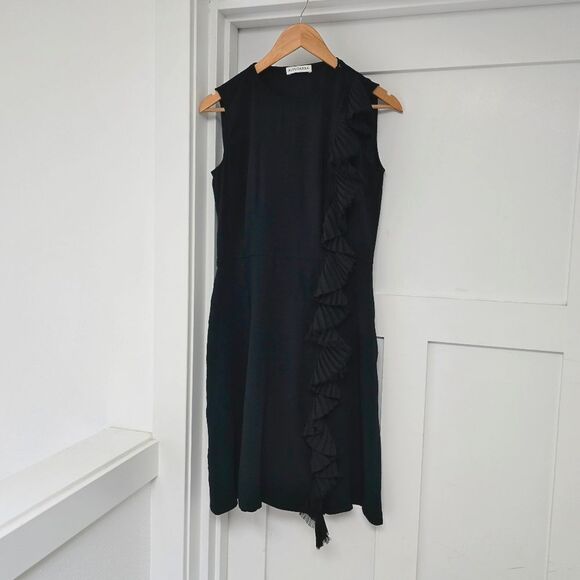 Altuzarra Livinia Pleated Ruffle Trim Zip Front Midi Dress in Black - Picture 5 of 16